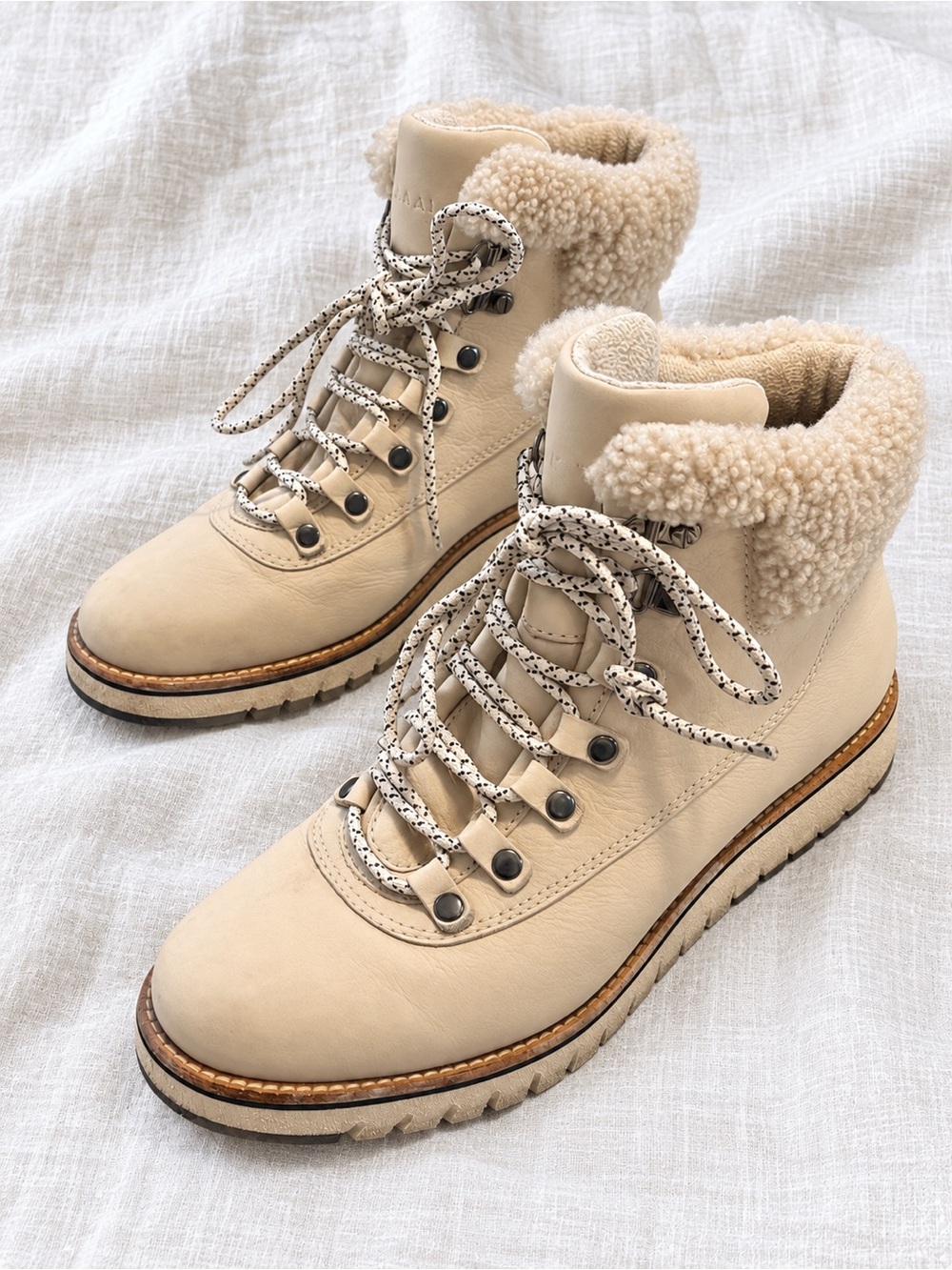 Cole Haan GrandExplore Waterproof Shearling Hiker Boots Ivory Size 7